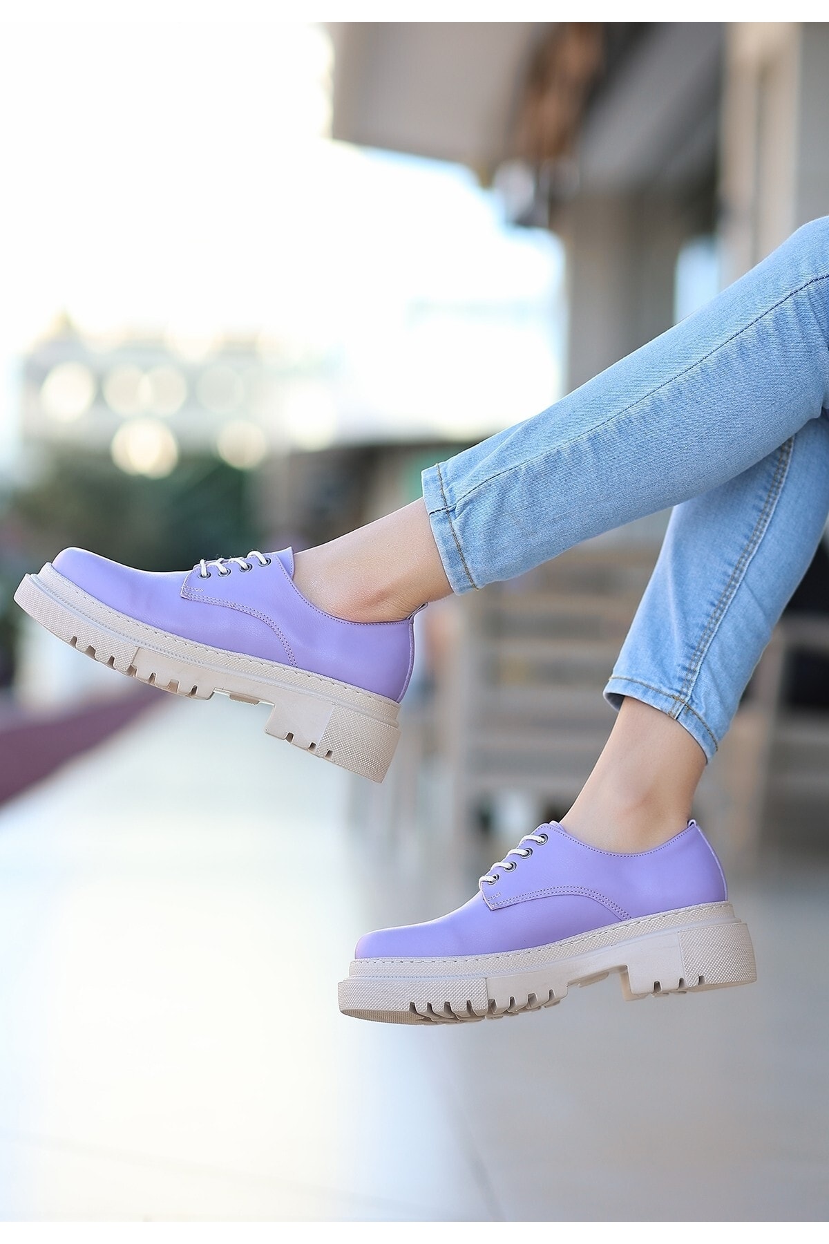 Lila Cilt Bağcıklı Kadın Spor Ayakkabı