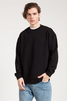 Asit Yıkamalı Siyah Oversize Erkek Sweatshirt 70145