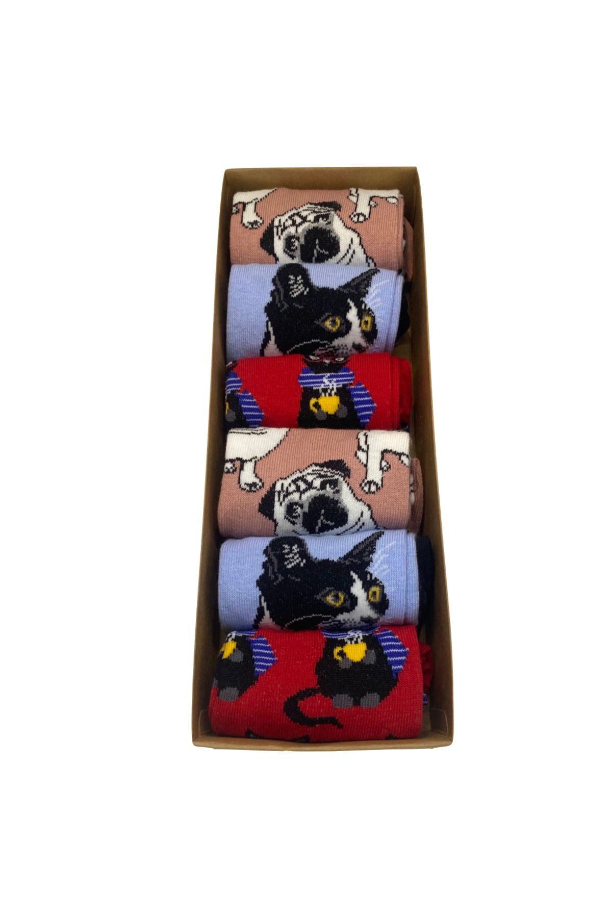 Nolook 6'lı Kedi-Köpek Desenli Kutulu Çorap Dikişsiz EN8199