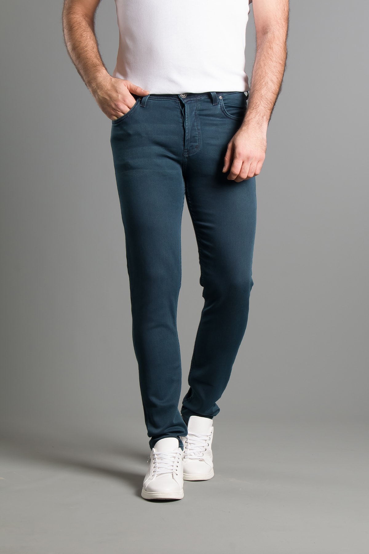 ZEKİ ÖZER Erkek Petrol Mavisi Normal Bel Slimfit Jeans