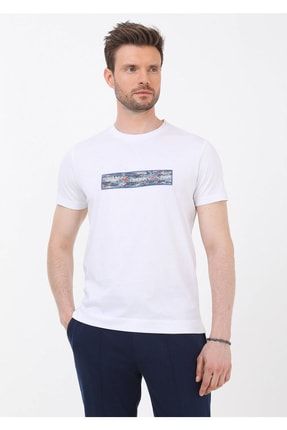 Beyaz Düz Bisiklet Yaka %100 Pamuk T-shirt 155816