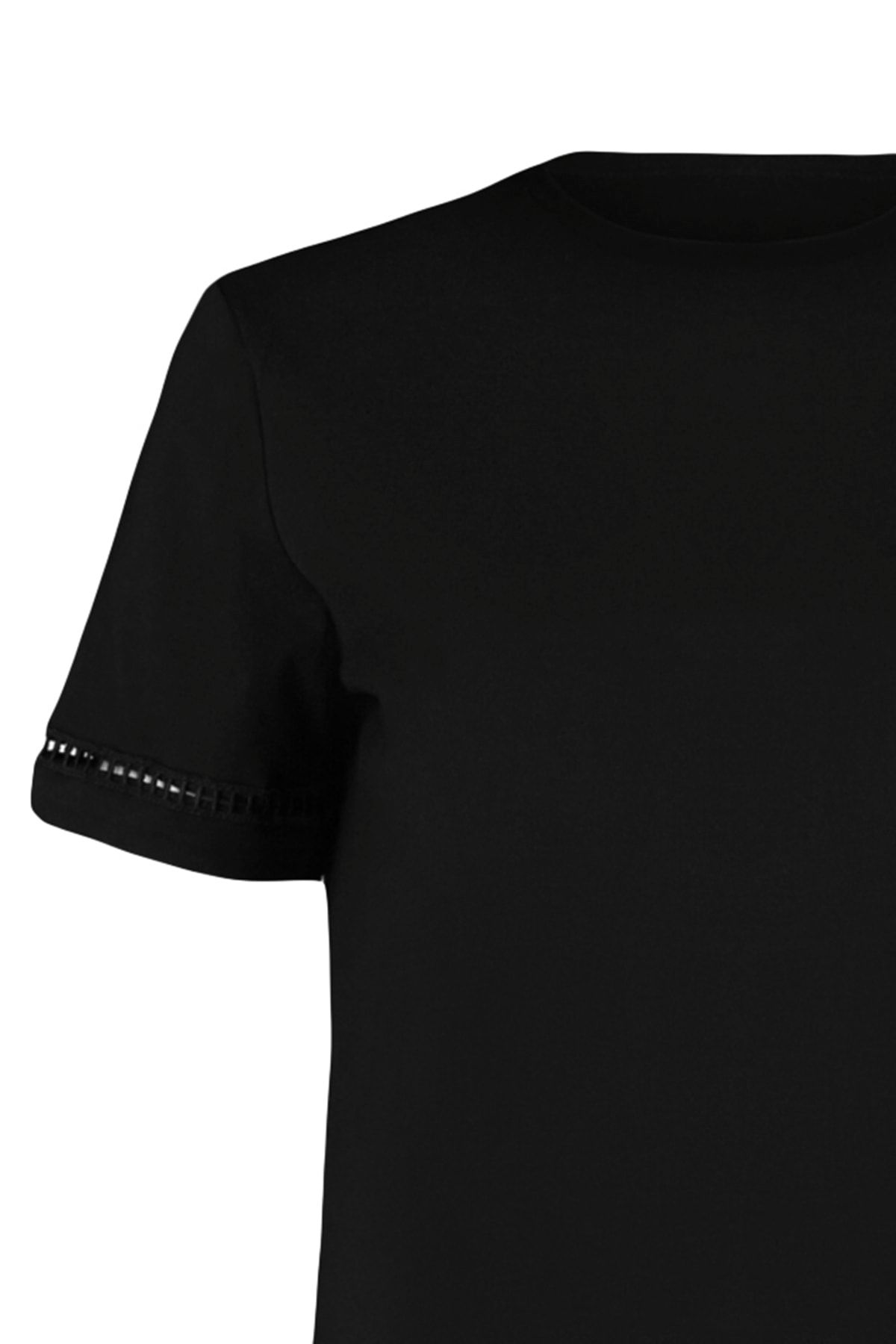 Trendyol Collection-Schwarzes Basic-Strick-T-Shirt aus 100 % Baumwolle mit Rundhalsausschnitt und Stickerei-Detail TWOSS23TS00012 7