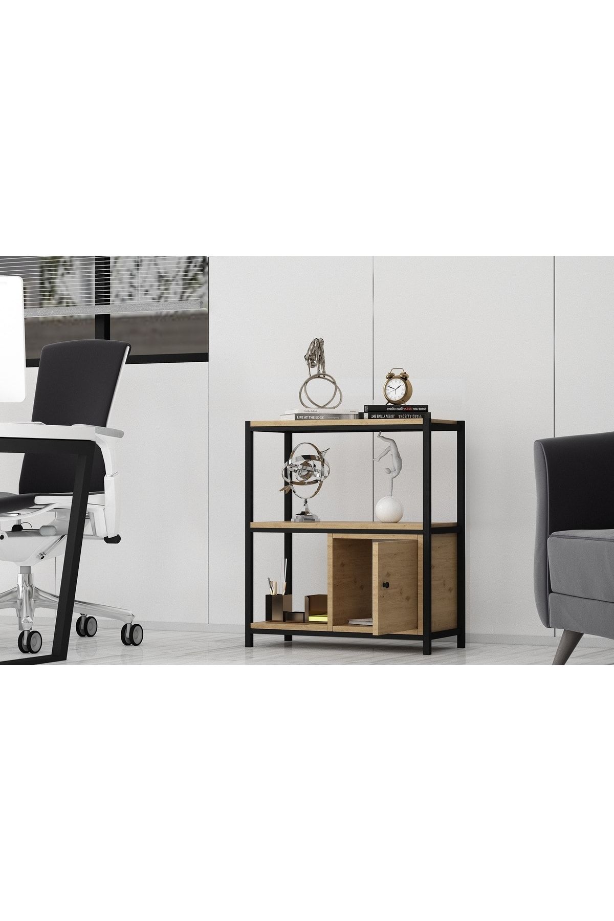 Nettrends Raflı Iki Katlı Dolaplı Metal Kitaplık Meşe 69 Cm Mtl-ktp-1066-m OH9391