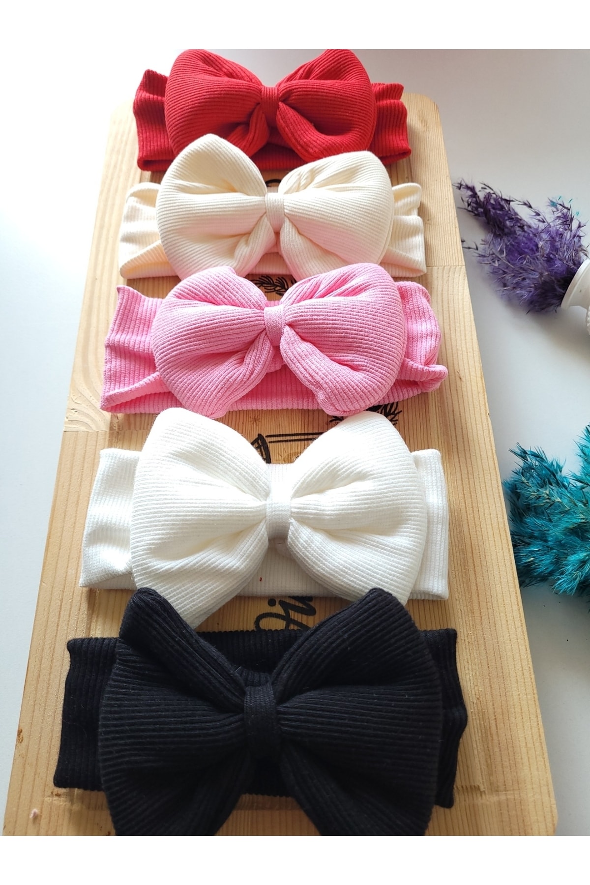 SeherBebeButik Kız Çocuk & Bebek Kaşkorse Fiyonklu Bandana 5'li Set fotoğrafı 2 (önizleme)