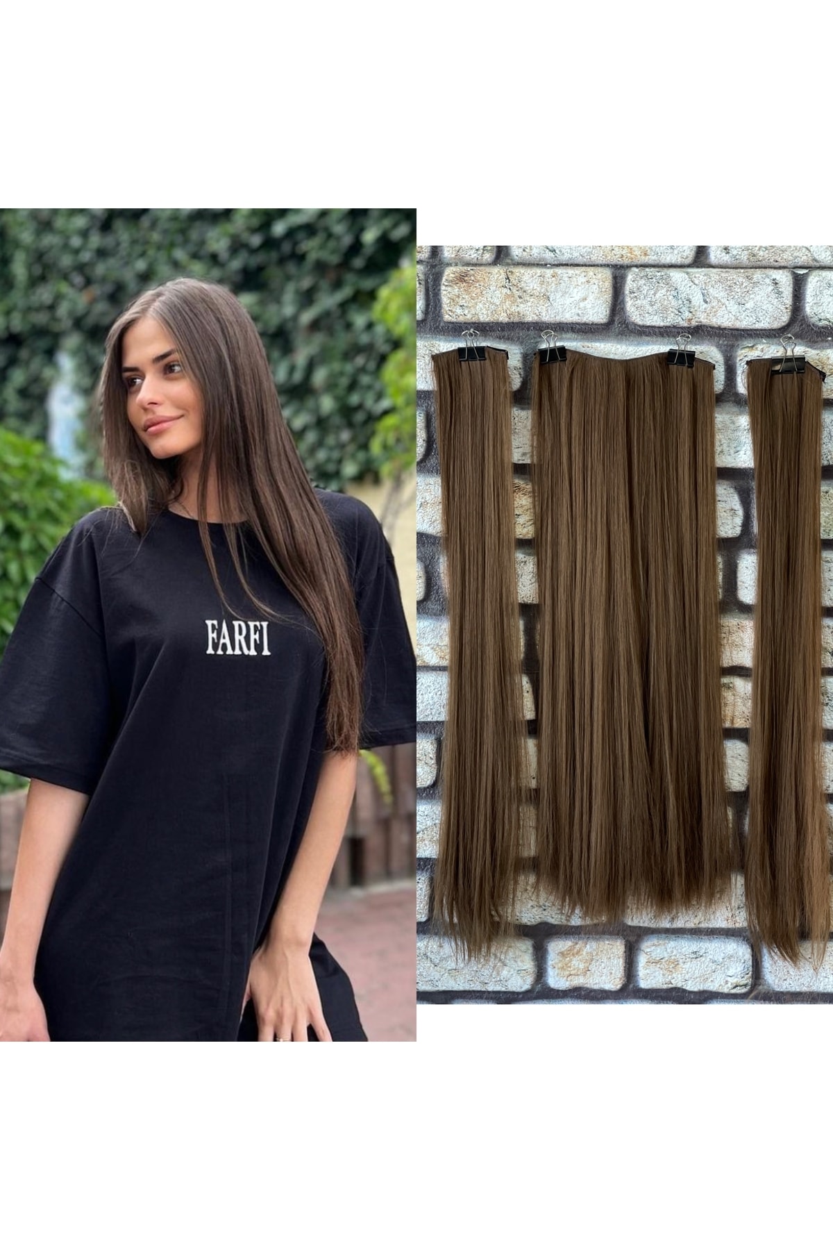 Fenomen Peruk Yarımay+2 Yan Kumral Renk Düz Çıt Çıt - 75 Cm