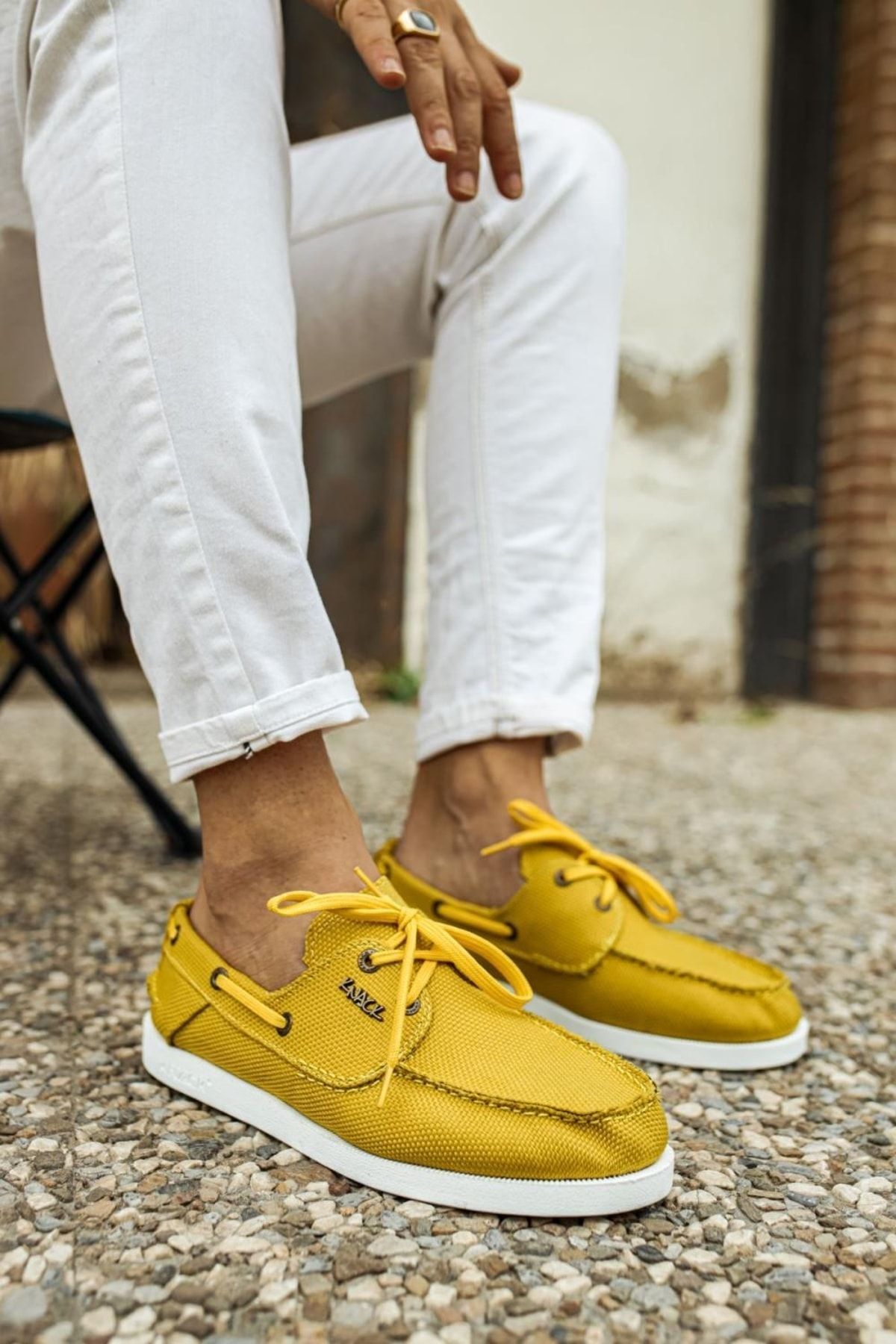 Mens yellow best sale boat shoes