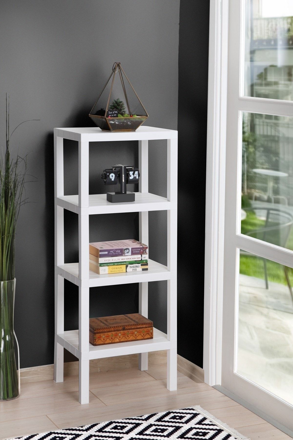 Pazarika 4 Tiers Organizer Plastic Shelving Unit White Bookshelf Bathroom Kitchen Shelf. Shoe cabinet