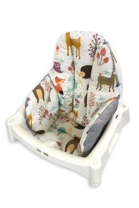 Pamuklu Bebek Çocuk Mama Sandalyesi Minderi Doğa Hayvanlar Grili 70