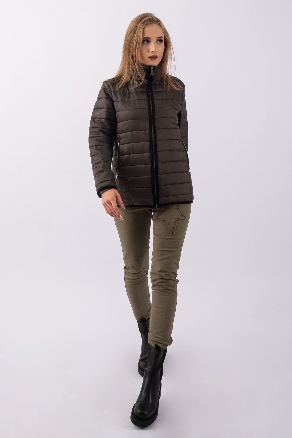 Bold & Young Palton Pentru Femei, Kaki, Cu Fermoar Metalic Femeie - S