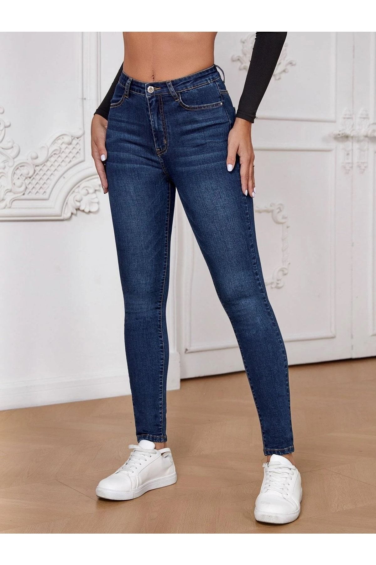 Navy blue skinny jeans womens hotsell