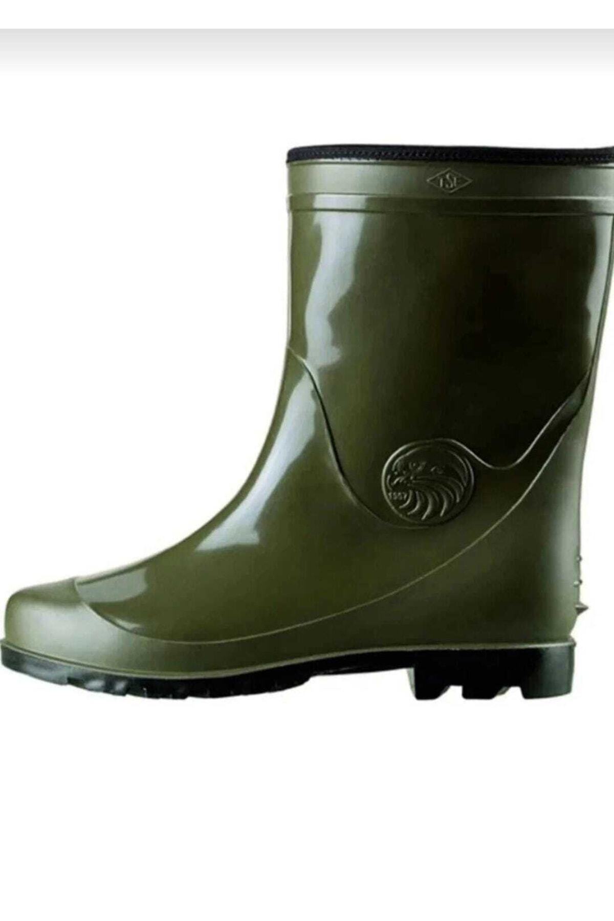  چکمه‌های بارانی ضد آب و سرما با روکش پلاستیکی و پشمی کوتاه سبز Byk 257 Doğan