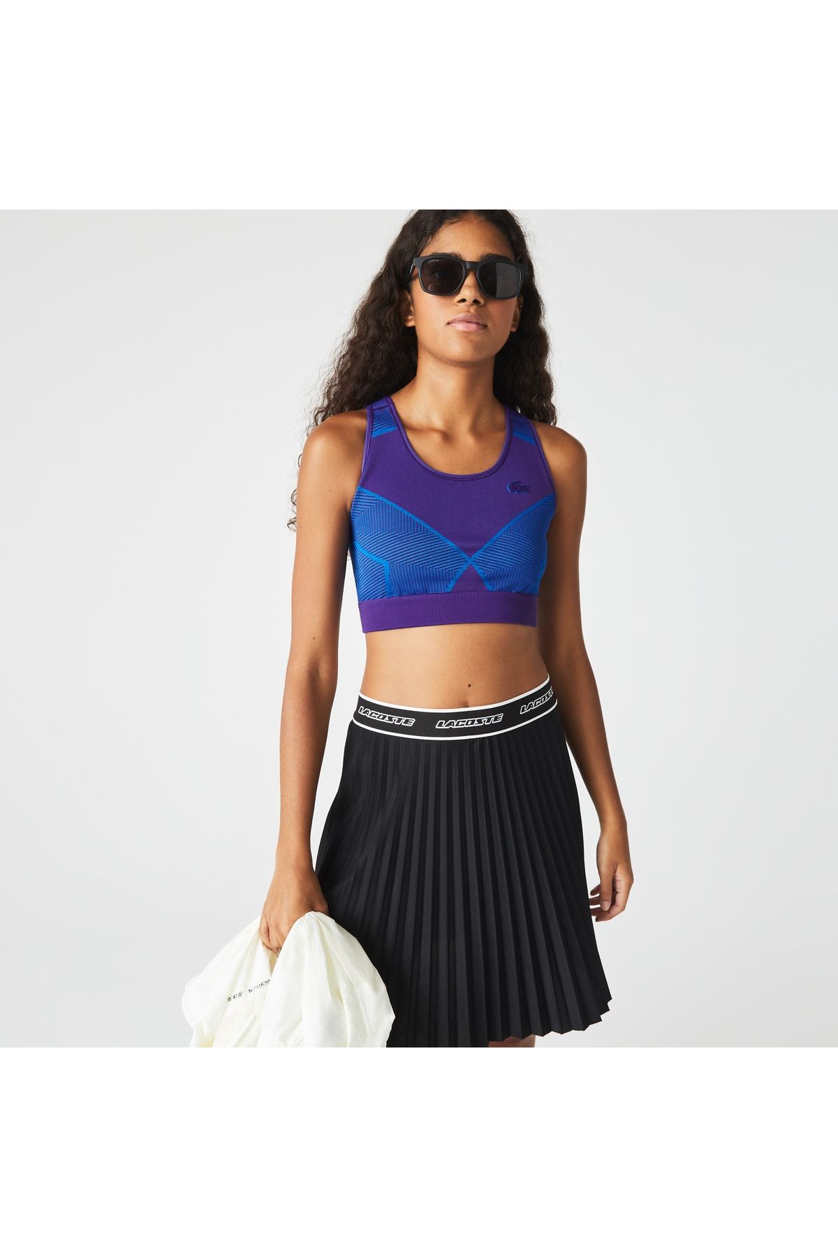 Lacoste Sport Kadın Tapered Fit Kolsuz Bisiklet Yaka Desenli Mor Bra