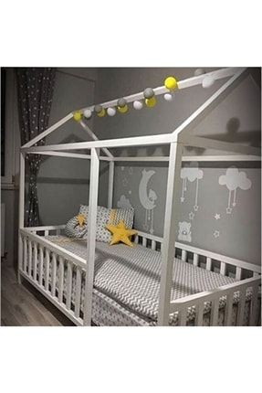 Unisex Beyaz Çatılı Beyaz Montessori Bebek ve Çocuk Karyolası BabyKinder004