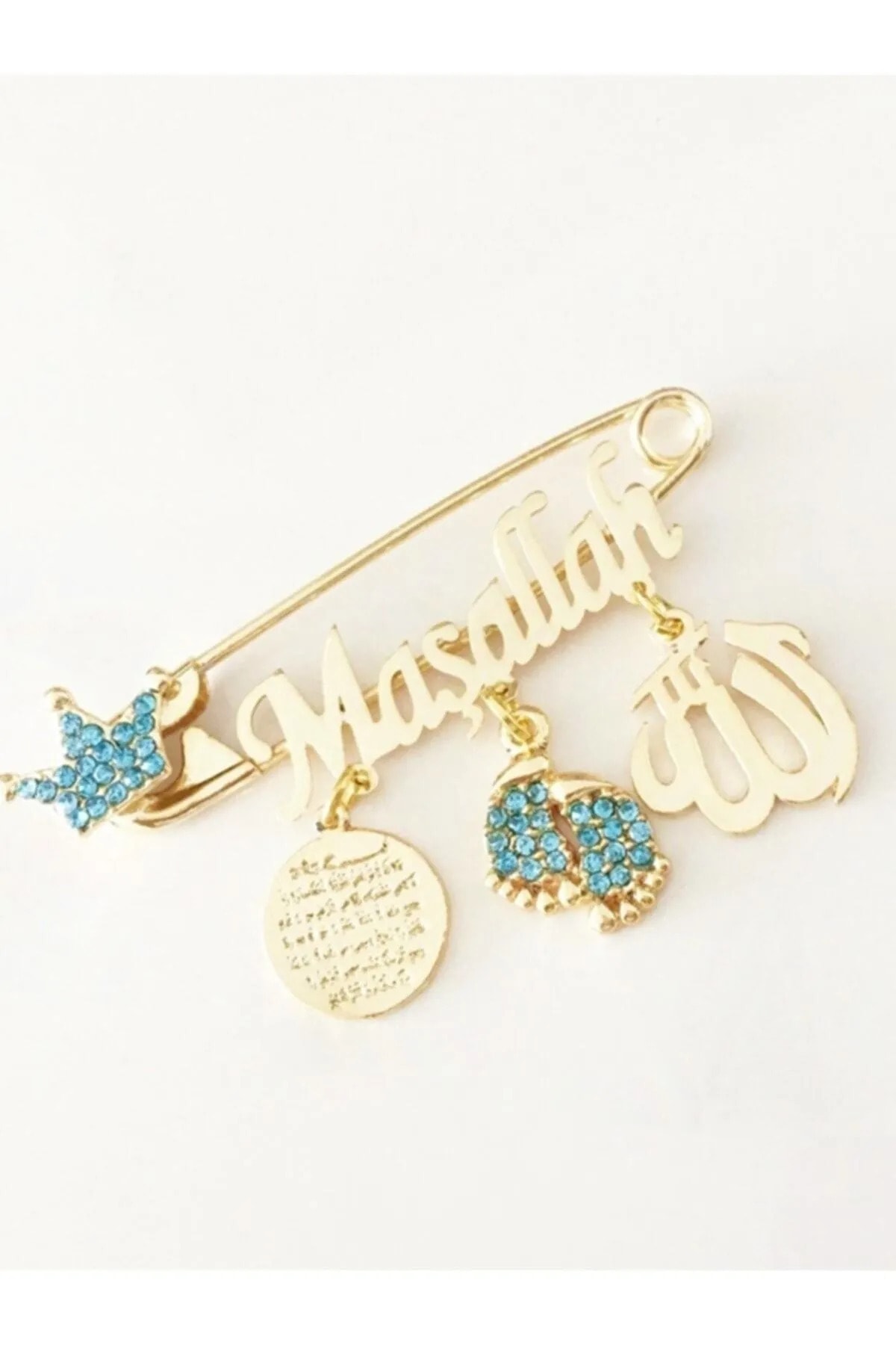 Smyak Maşallah Bebek Hediyelik Mavi Yazılı Yaka Iğnesi