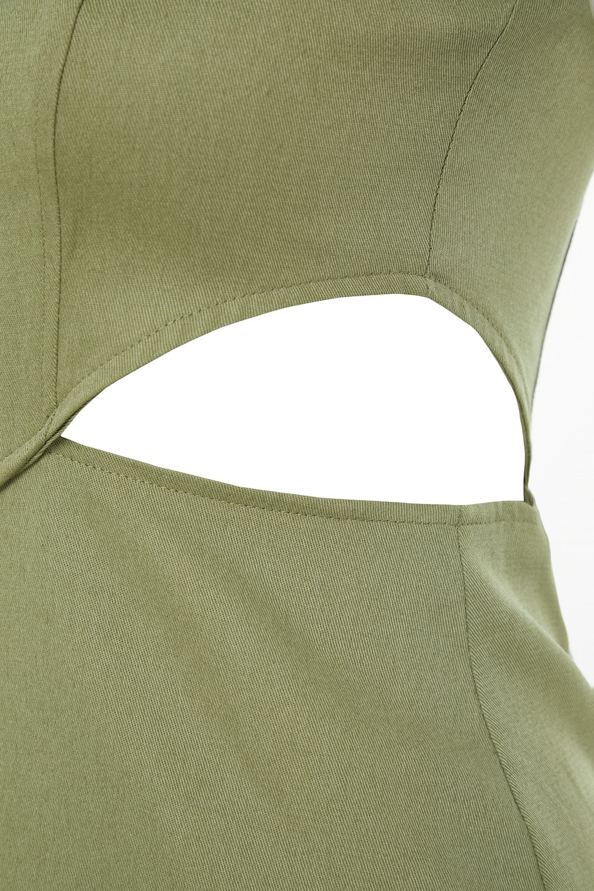 Kolekcia Trendyol-Khaki A-Cuh mini bavlnené okienko/vystrihnutý detailný štvorcový golier tkané šaty TWOSS23EL00596 9