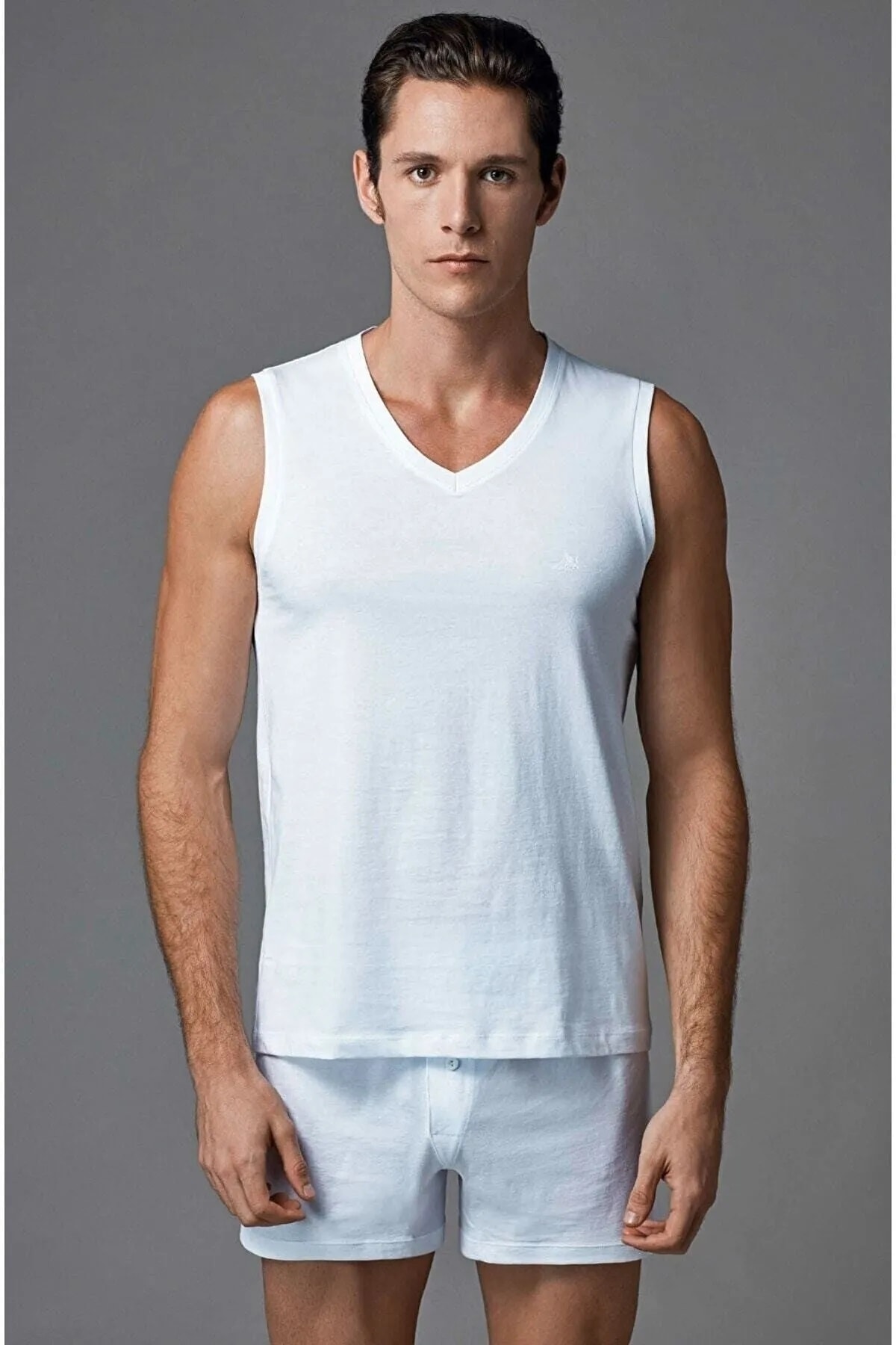 Eros Erkek Kolsuz V Yaka 2'li T-shirt %95 Pamuk %5 Elastan