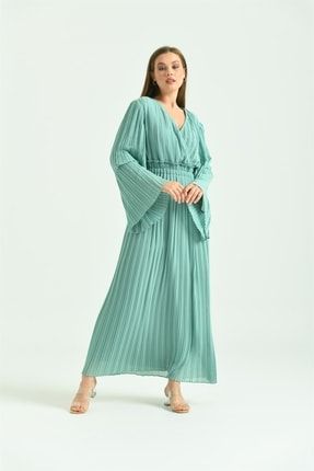 Women Kadın Piliseli Elbise Mint 30022