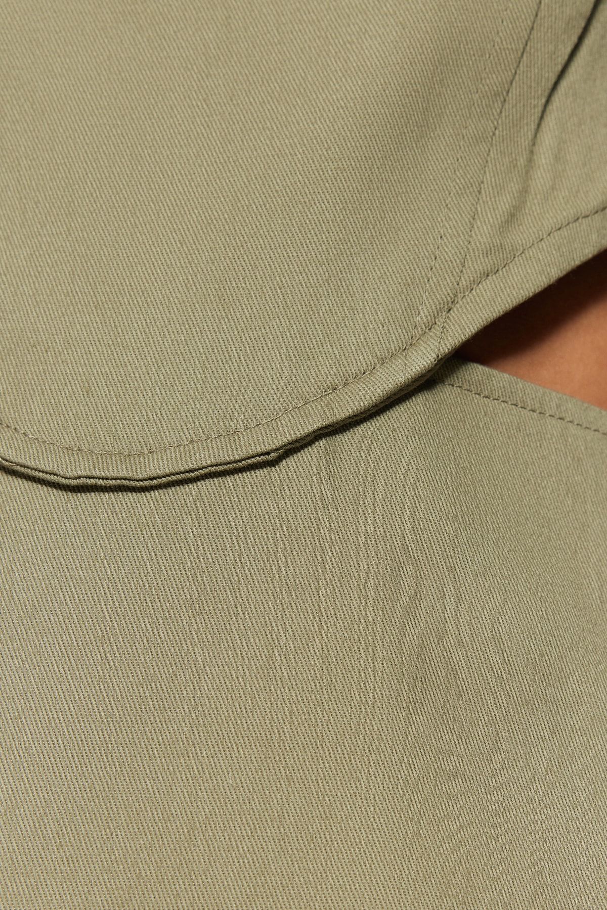 Kolekcia Trendyol-Khaki A-Cuh mini bavlnené okienko/vystrihnutý detailný štvorcový golier tkané šaty TWOSS23EL00596 5