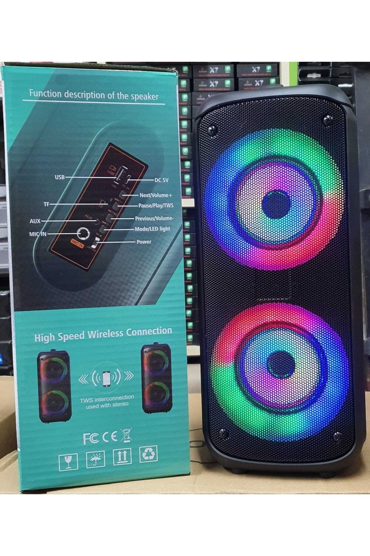 Bluetooth Hoparlör Led Işıklı Sd Kart Fm Usb Ve Mikrofon Girişi Tws Özellikli Speaker #2