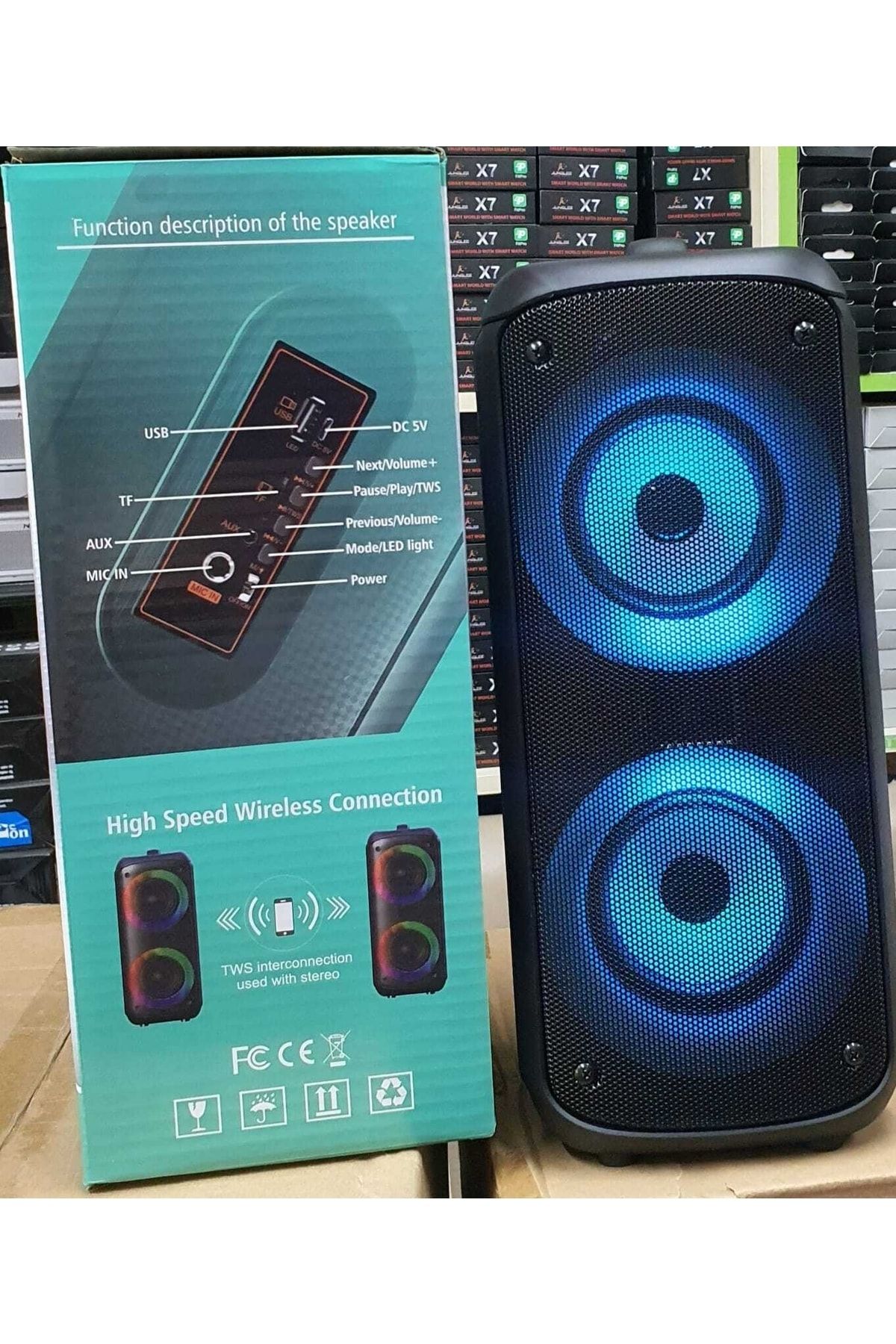 Bluetooth Hoparlör Led Işıklı Sd Kart Fm Usb Ve Mikrofon Girişi Tws Özellikli Speaker #4