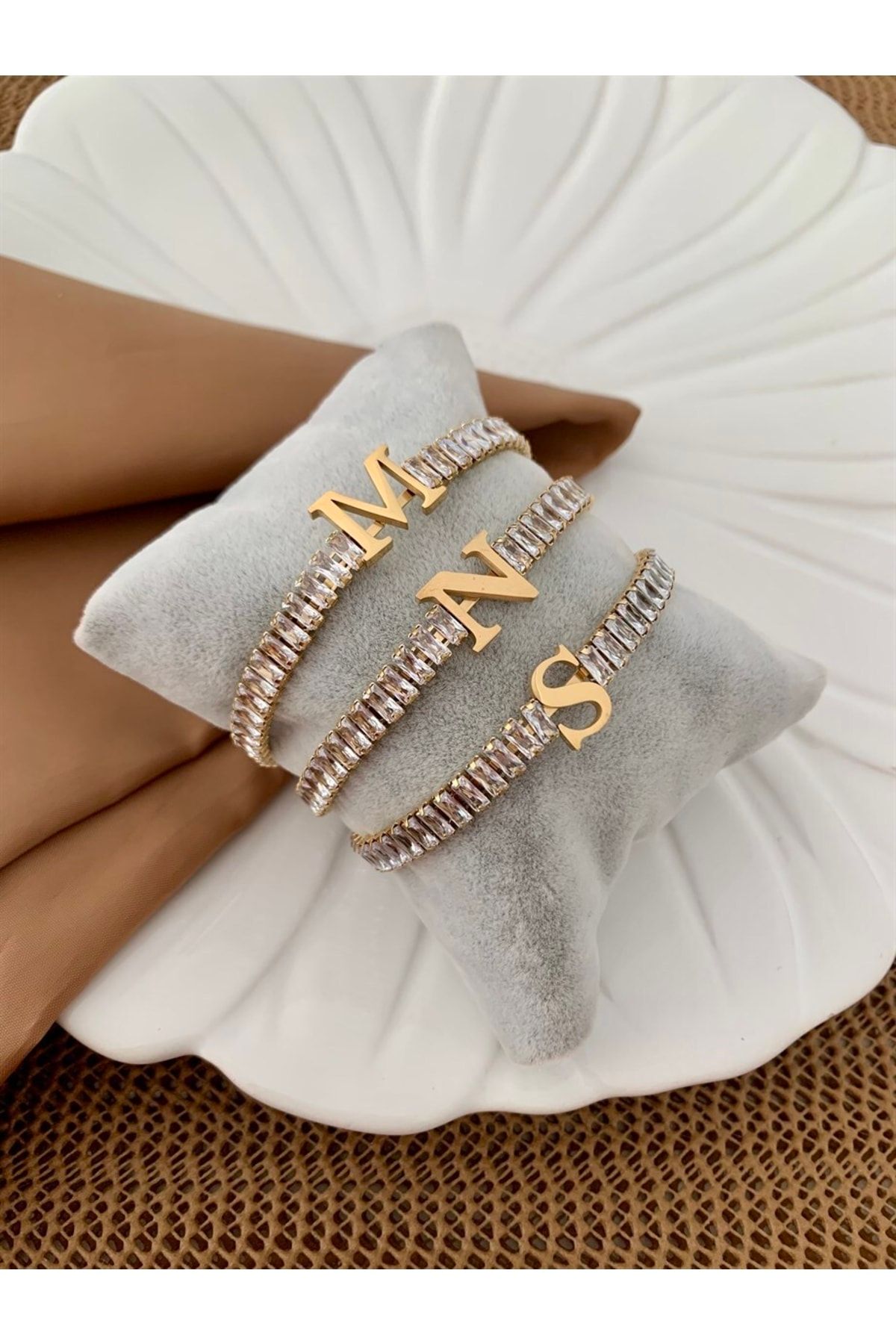 Shakira Accesories-Steel Full Baguette Stone Letter Handcuffs 4