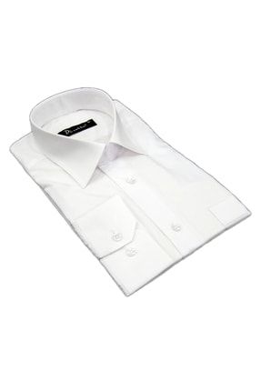 Erkek Beyaz Büyük Beden Düz Renk Uzun Kol Klasik Gömlek - 150-1 150Battal