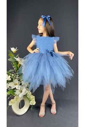 Tüllü Kırçıllı Kız Çocuk Parti Elbisesi ZEYNOMS-TULLU