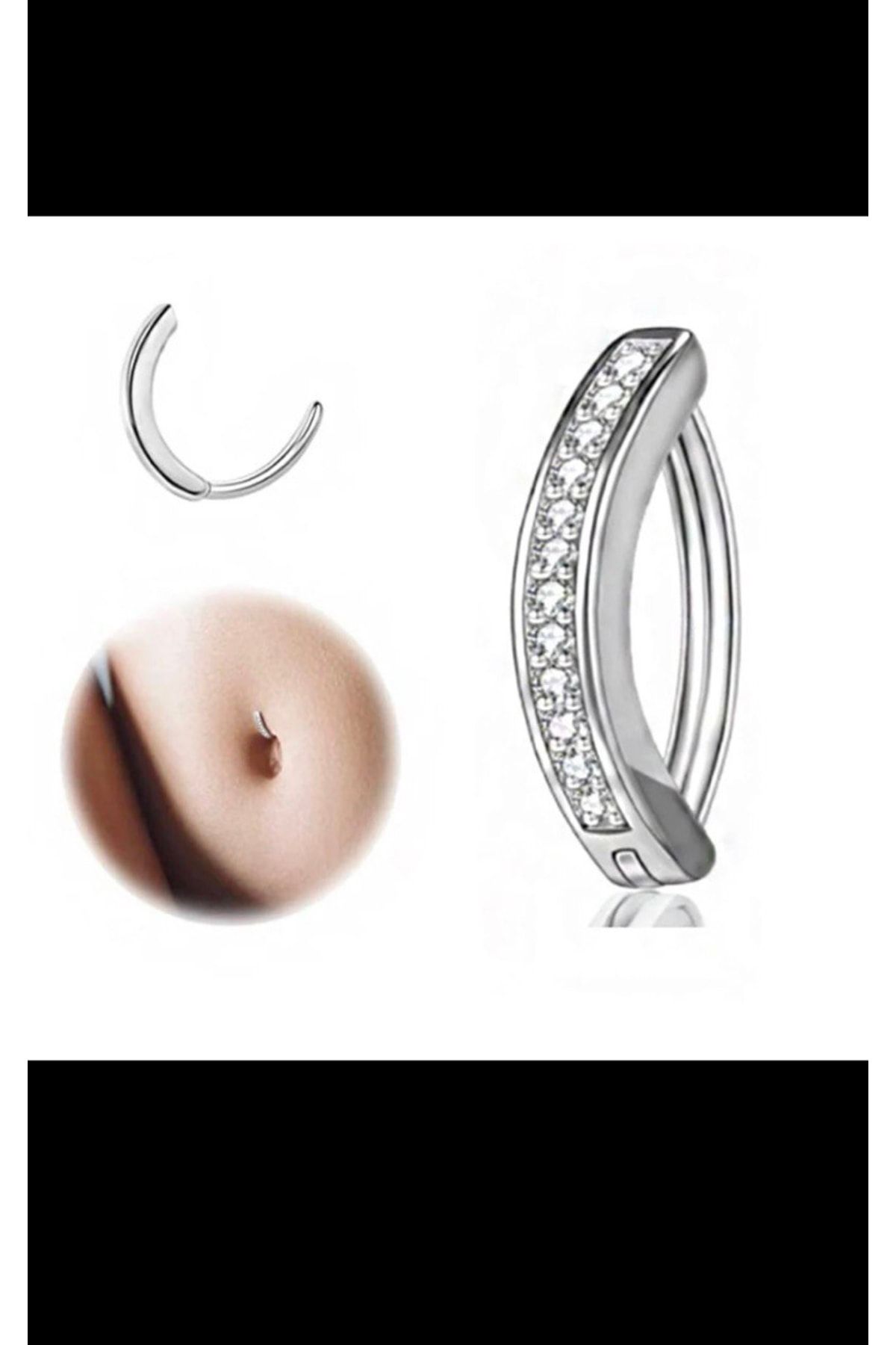 Cerrahi Çelik Zirkon Taşlı Elips (halka) Göbek Piercingi