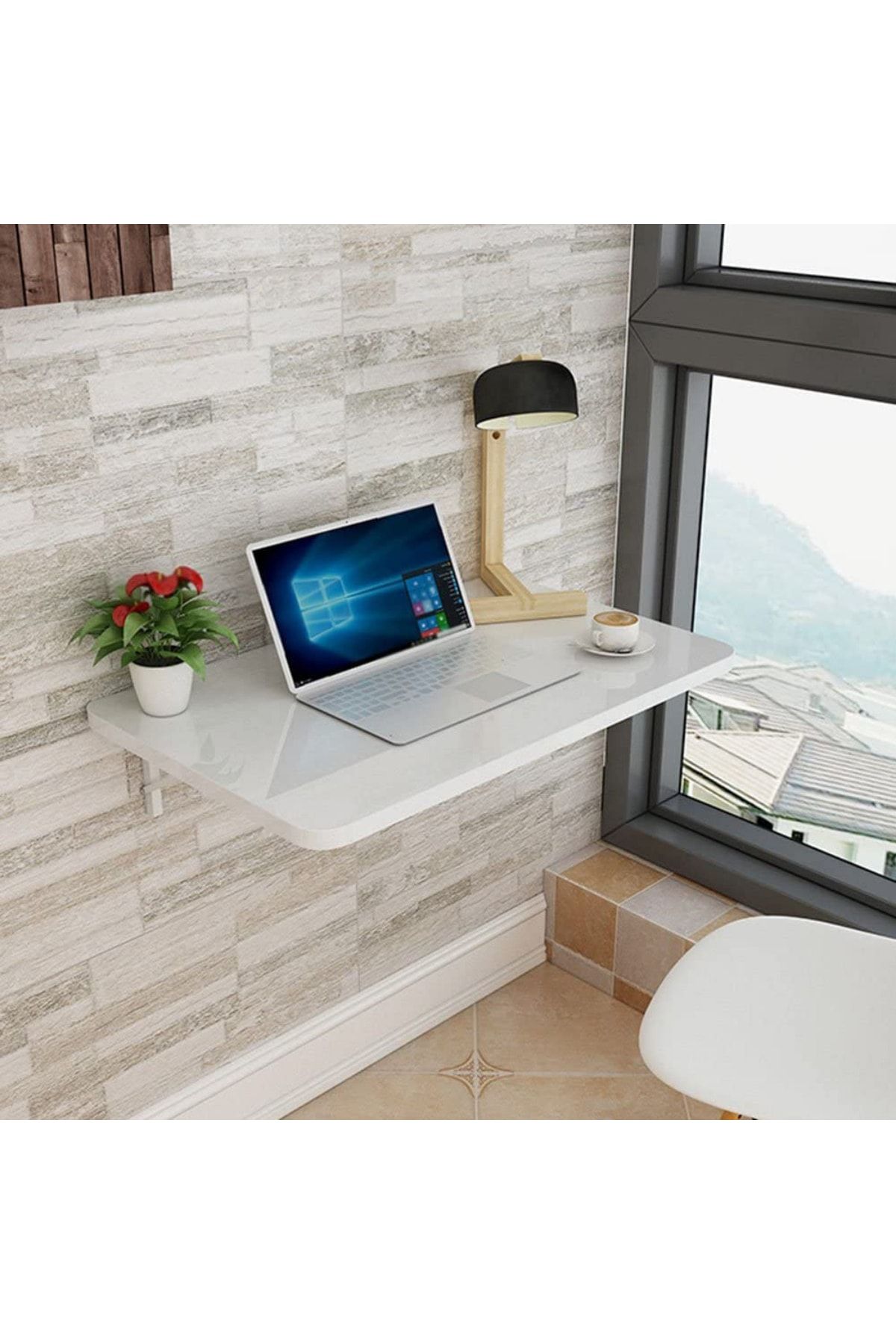 Kydonia Home 60x90 Cm Parlak Süt Beyaz Mdf Lam Duvara Monte Katlanır Masa OH9849