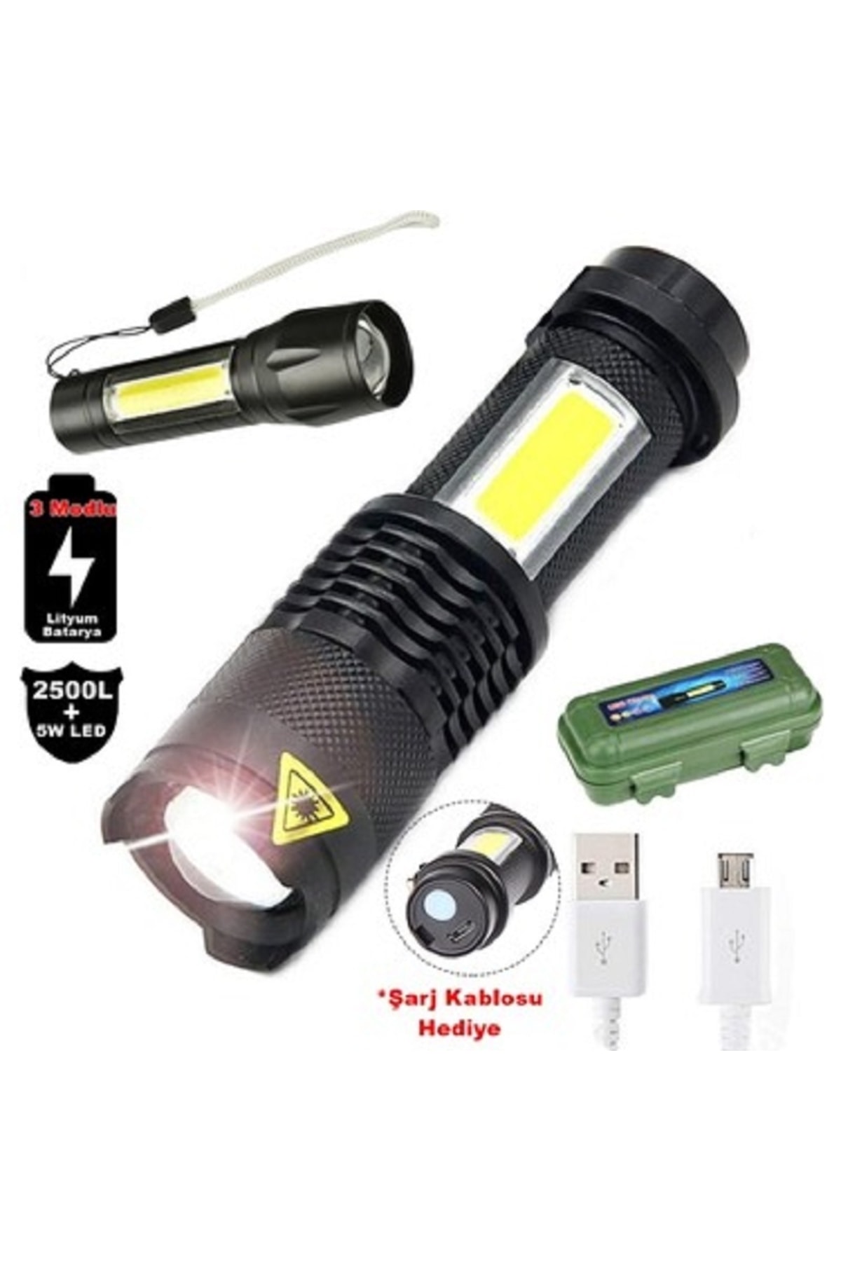 Ultra Duplex Powerful Battery Powered Led Flashlight 600 Lumen + 3w Cob Led Waterproof Zoom 3 Modes
