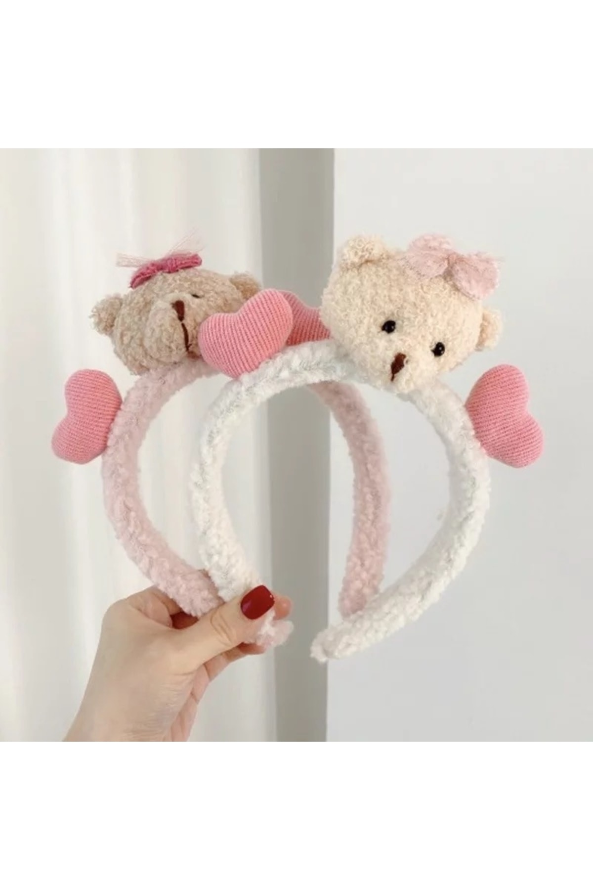 Moda Pofuduk Peluş Oyuncak Ayıcıklı Taç Kadın Çocuk Tacı Ayılı Kalpli Beyaz 5