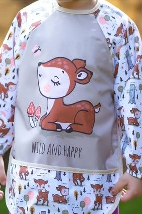 Wild And Happy Karaca Desenli Uzun Kollu Unisex Bebek Mama Önlüğü Sıvı Geçirmez 0-2 Yaş aaA-4956207-0656