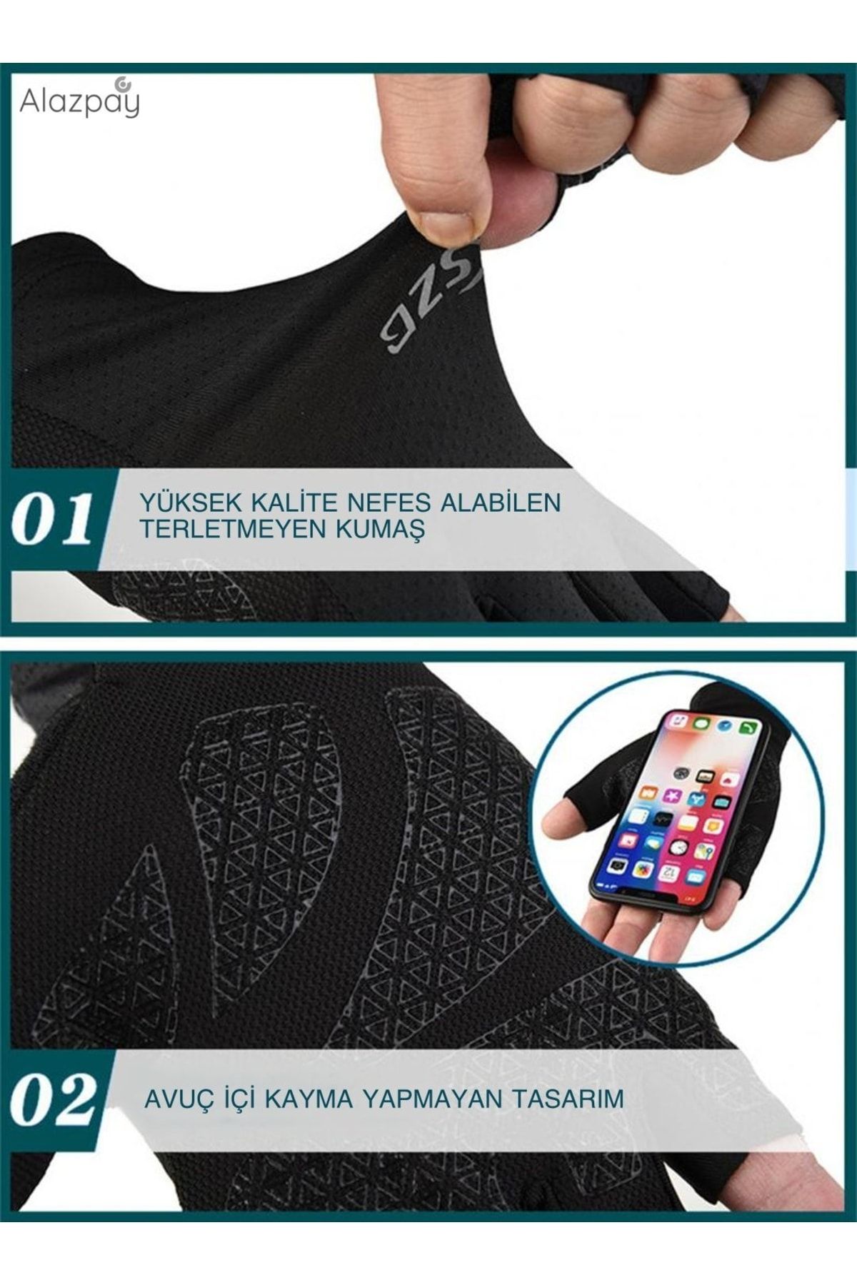 دستکش دوچرخه سواری مشکی کیفیت حق بیمه اورجینال Alazpay
