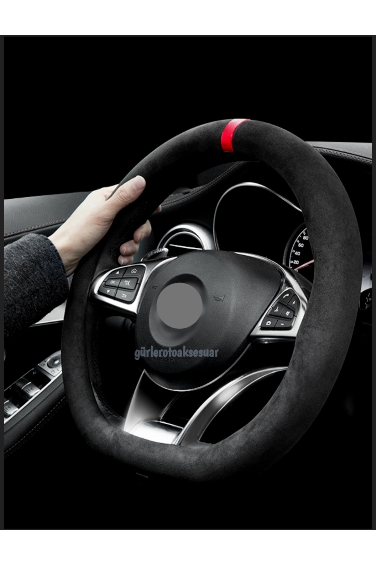 Asegaraj Vw Passat B8-b8.5 Alkantra Nubuk Kırmızı Yüzüklü Direksiyon Kılıfı