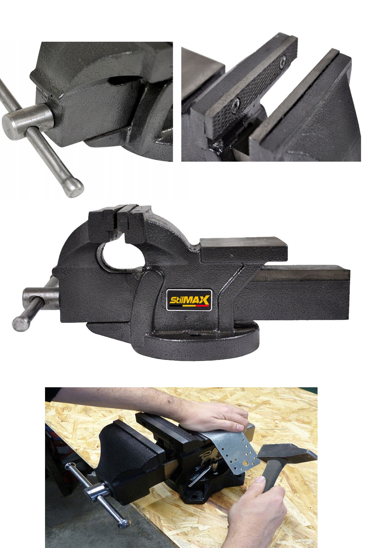 STILMAX Pro 200 mm 8" Sabit Tabanlı Özel Alaşım Paslanmaz Çelik Sabit Tezgah Masa Mengenesi Örslü