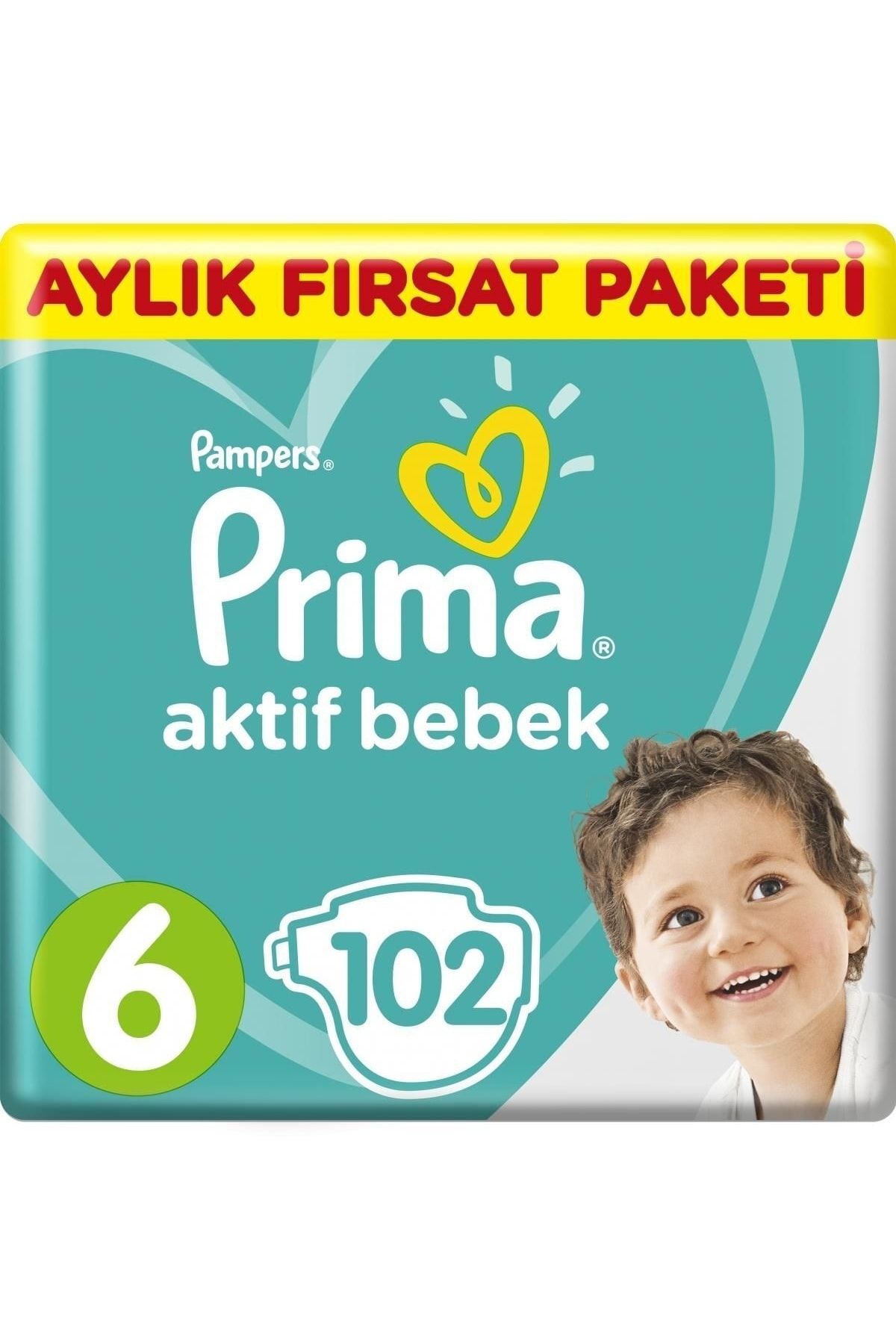 KILIÇASLAN SHOP Prima Bebek Bezi Aktif Bebek 6 Beden Aylık Fırsat Paketi 102 Adet