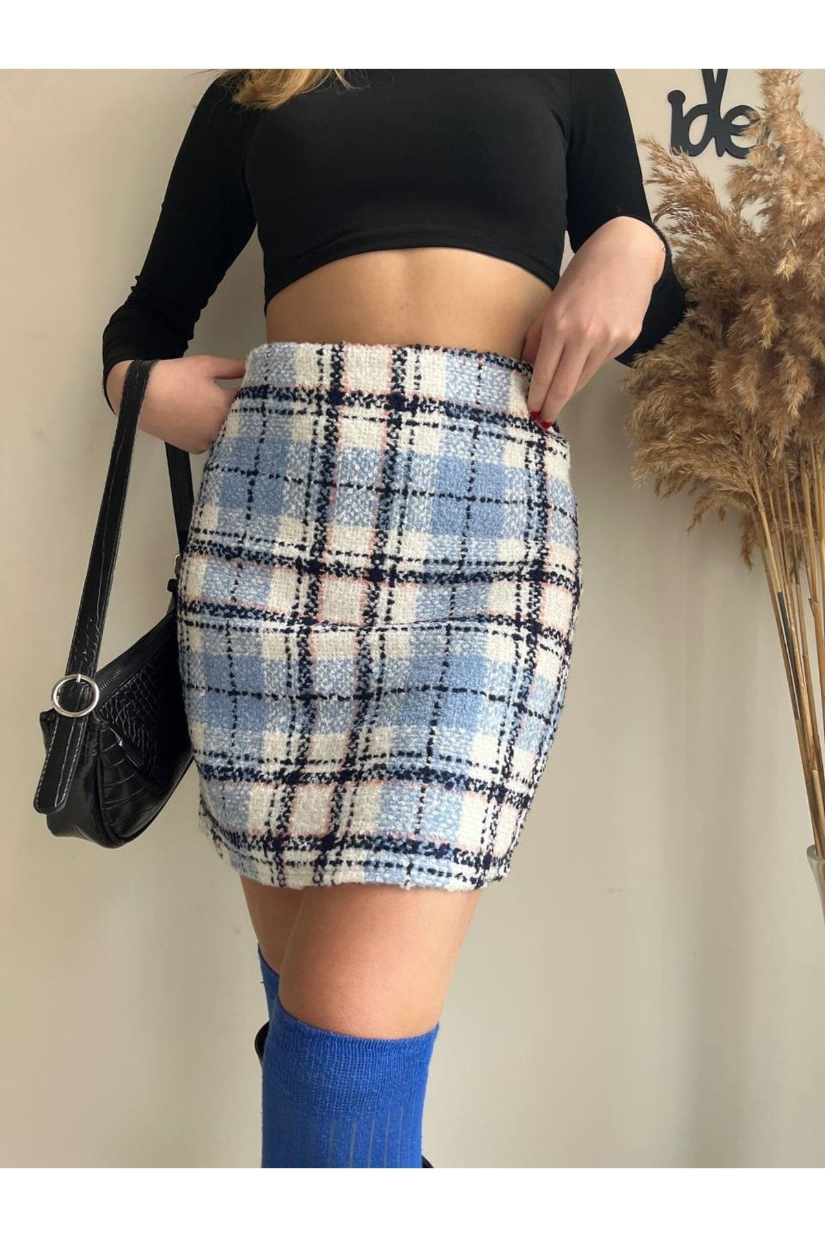 purple pi Women s Blue Plaid Skirt Trendyol