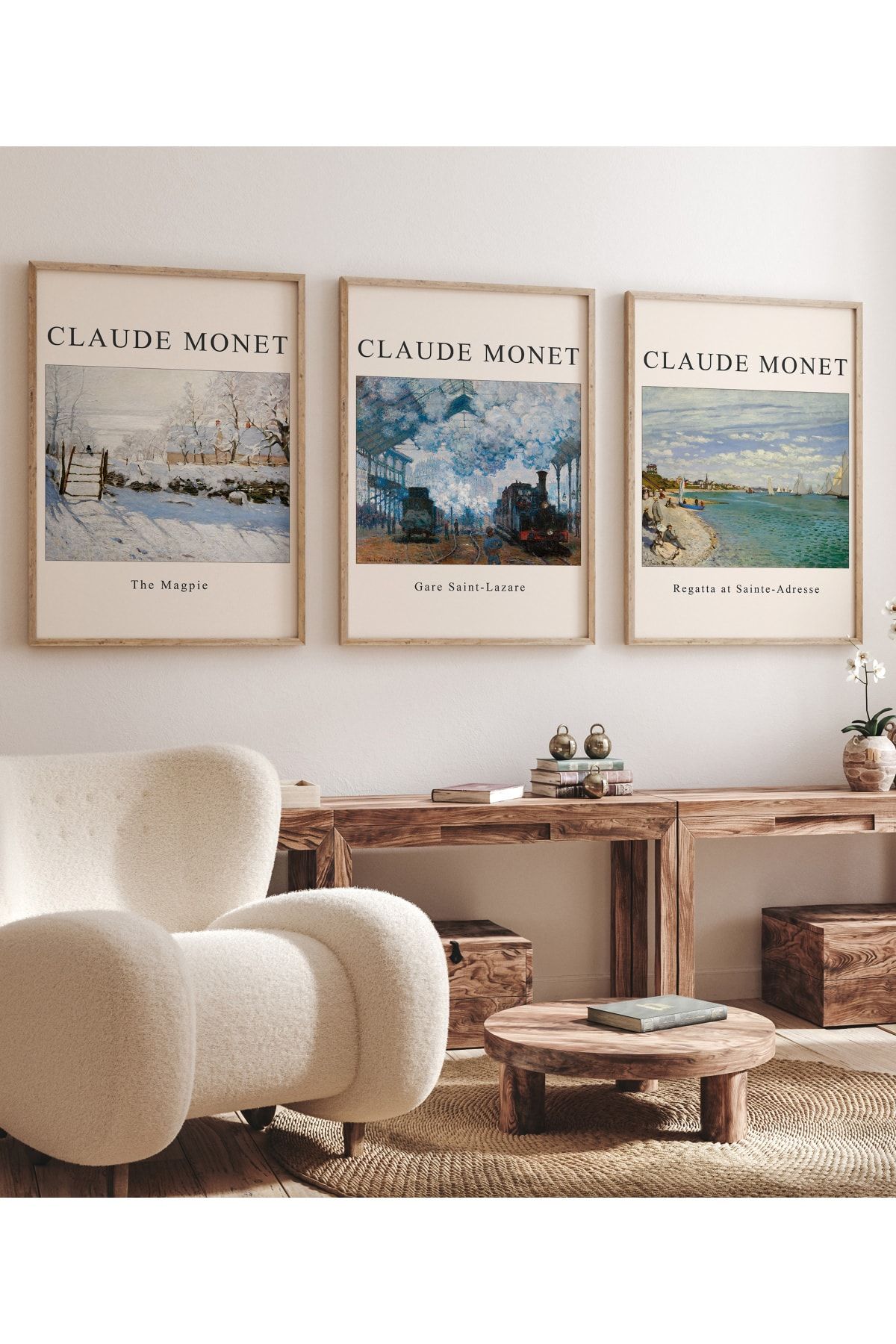 postick Art Claude Monet 3'lü Çerçevesiz Poster Seti