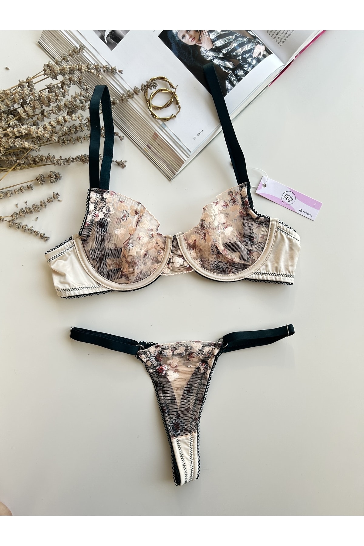 eos lingerie Nude Çiçek Desenli Iç Çamaşırı Takımı