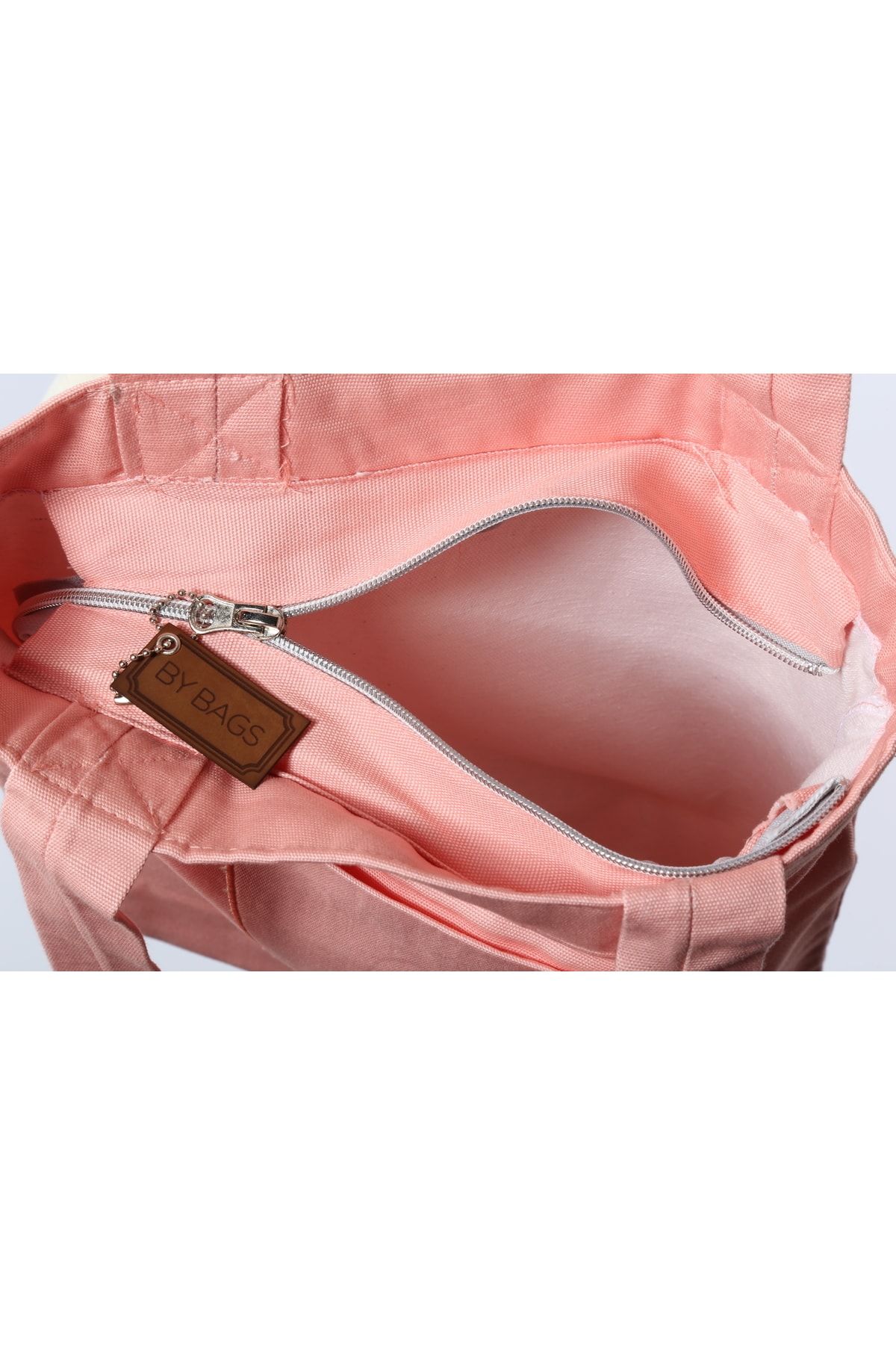 BYBAGS-Canvas Lined Zippered Front Pocket Bellows Begonia Salmon Hand, Arm and Shoulder Bag 2