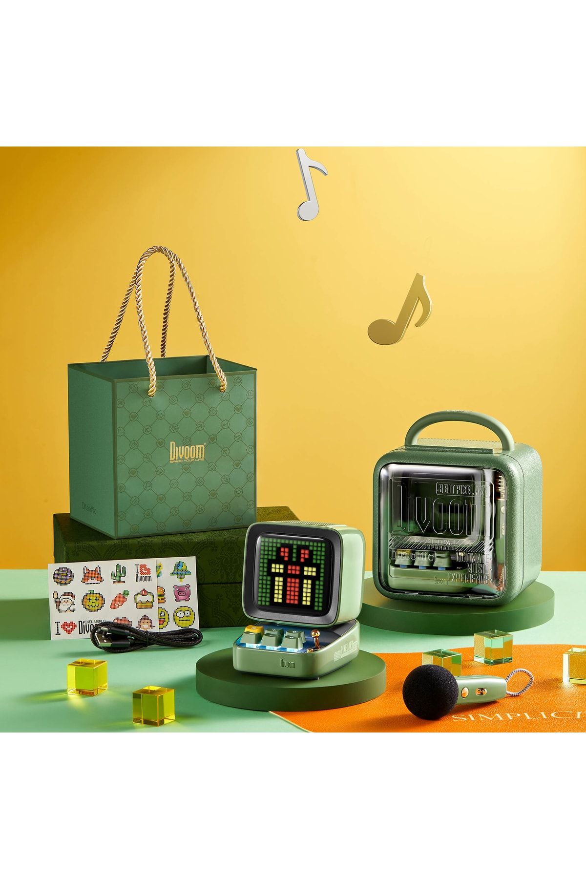 Divoom Ditoomic Yeşil Karaoke Mikrofonlu Uyarlanabilir Piksel Ekranlı