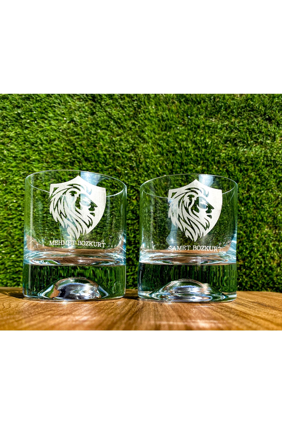 designer twins Kişiye Özel Aslan Tasarımlı 2 'li Viski Bardağı
