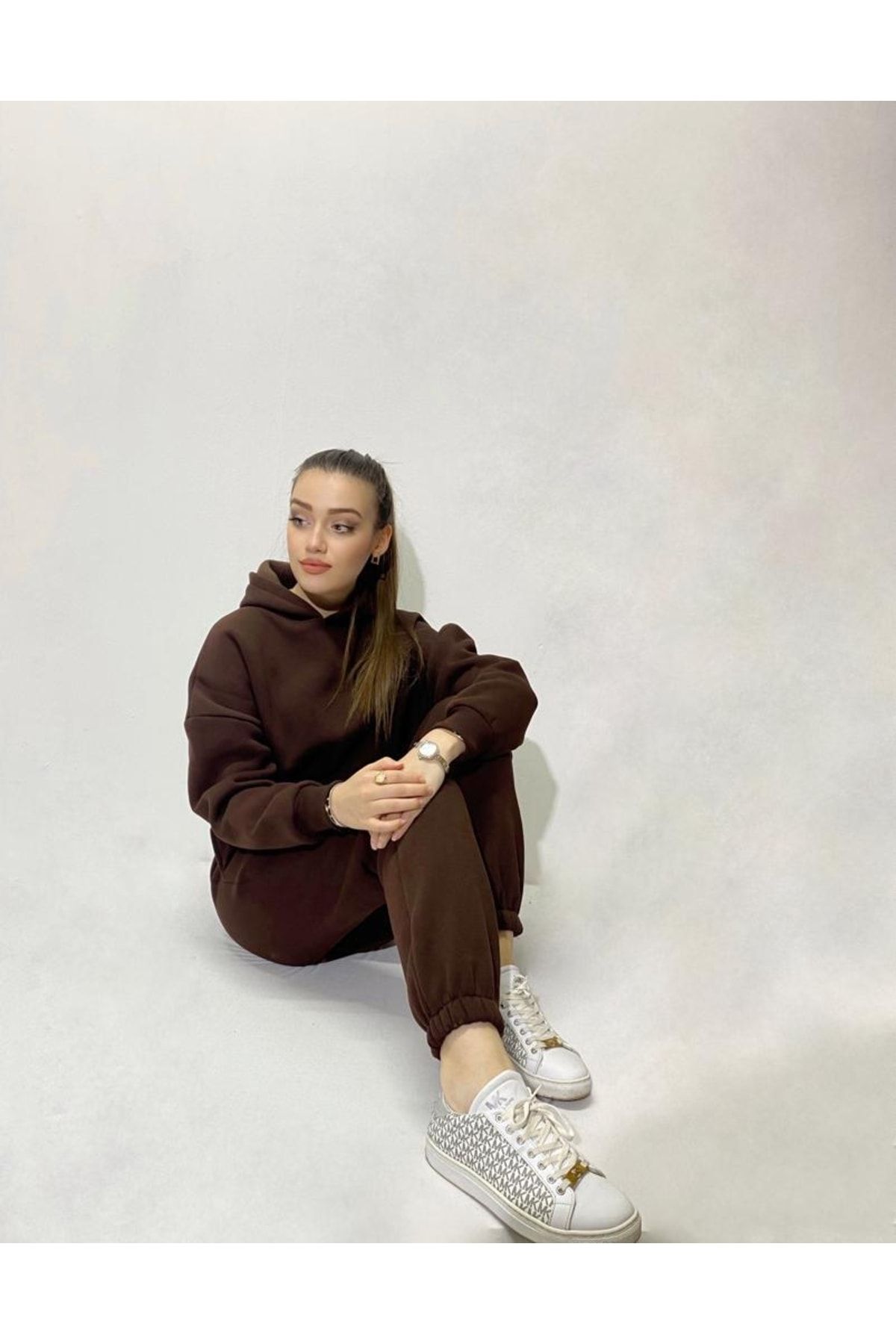 MAKENTMODA Kadın Beli Ve Paçası Lastikli Üç Iplik Örme Crop Eşofman Takımı