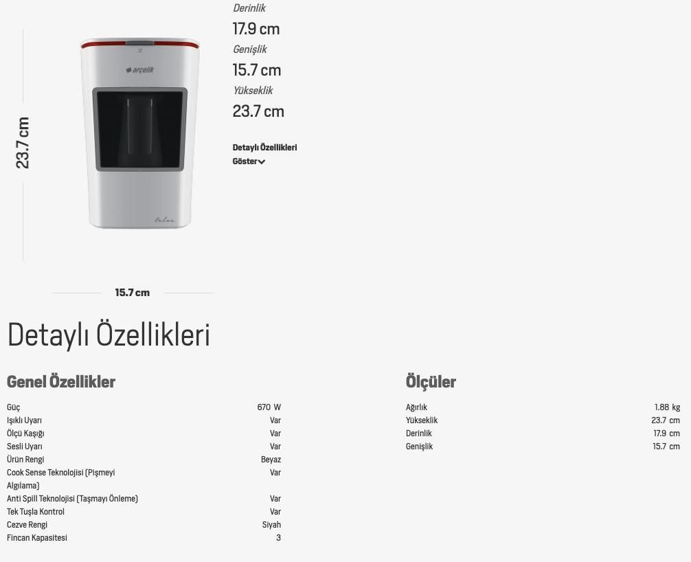 Arçelik K3300 Yeni Telve Türk Kahve MakinesiBeyaz Trendyol