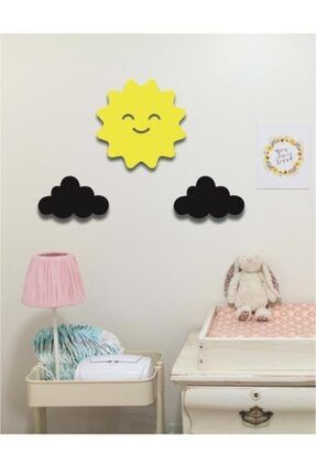Güneş + 2 Siyah Bulut Duvar Süsü Çocuk Odası Bebek Odası Duvar Süsü Duvar Dekoru Hellove3547