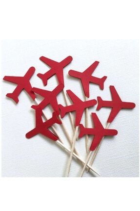 Kırmızı Uçak Temalı 8 Adet Cupcake Çubuğu CLR-70