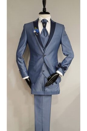 Erkek Mavi Slim Fit Sivri Yaka Damatlık Takım Elbise 069246