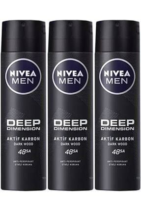 Men Deep Dimension Aktif Karbon Dark Wood Erkek Deodorant 150 ml X3 Nivea344