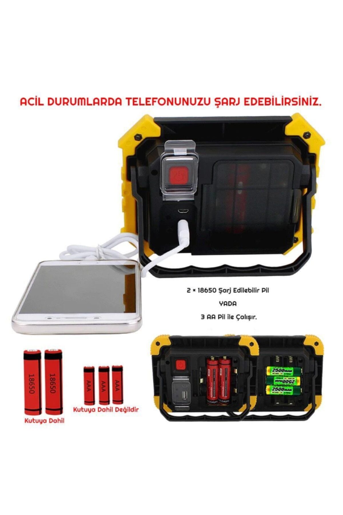 Şarj Edilebilir Pilli Led Kamp Fener Lamba Çalışma Işığı 4