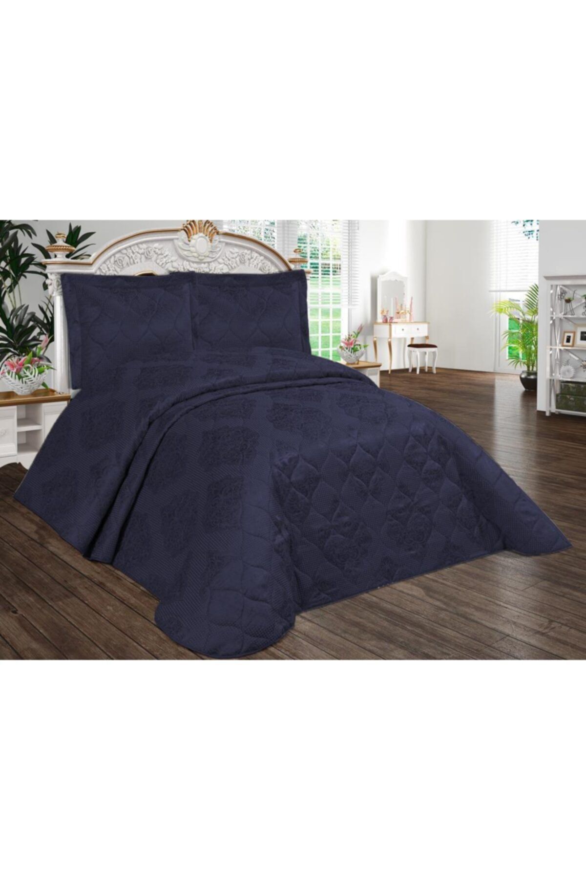 eyiz Diyar Lemon Quilted Double Bedspread Navy Blue Trendyol